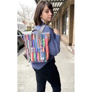 ORI London Bantry Multi Stripe Recycled Backpack Nylon Travel Work CarryOn 12x9